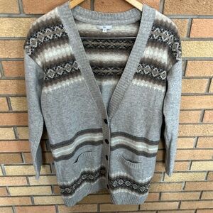 Gap Women's Gray Fair Isles Nordic Lambs Wool Blend Cardigan Sweater Size Medium